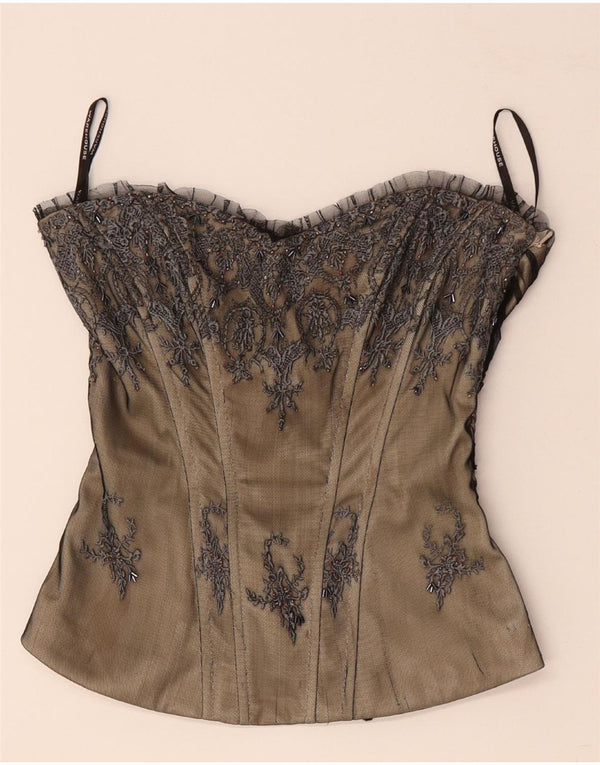 WAREHOUSE Schulterfreies Korsett-Oberteil für Damen, Größe S, Beige, Blumenmuster, Polyester