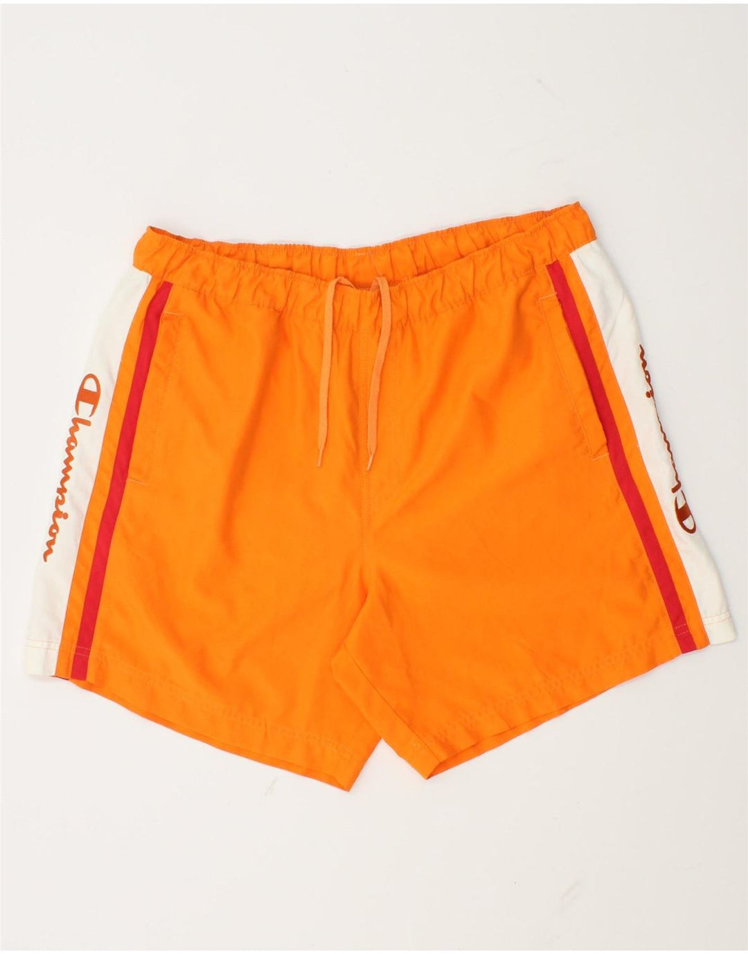 Champion Herren-Badeshorts mit Grafik, groß, orangefarbenes Farbblock-Polyester