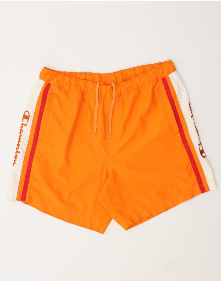 Champion Herren-Badeshorts mit Grafik, groß, orangefarbenes Farbblock-Polyester