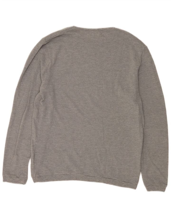 Zara Herren-Pullover mit Rundhalsausschnitt, groß, graue Baumwolle