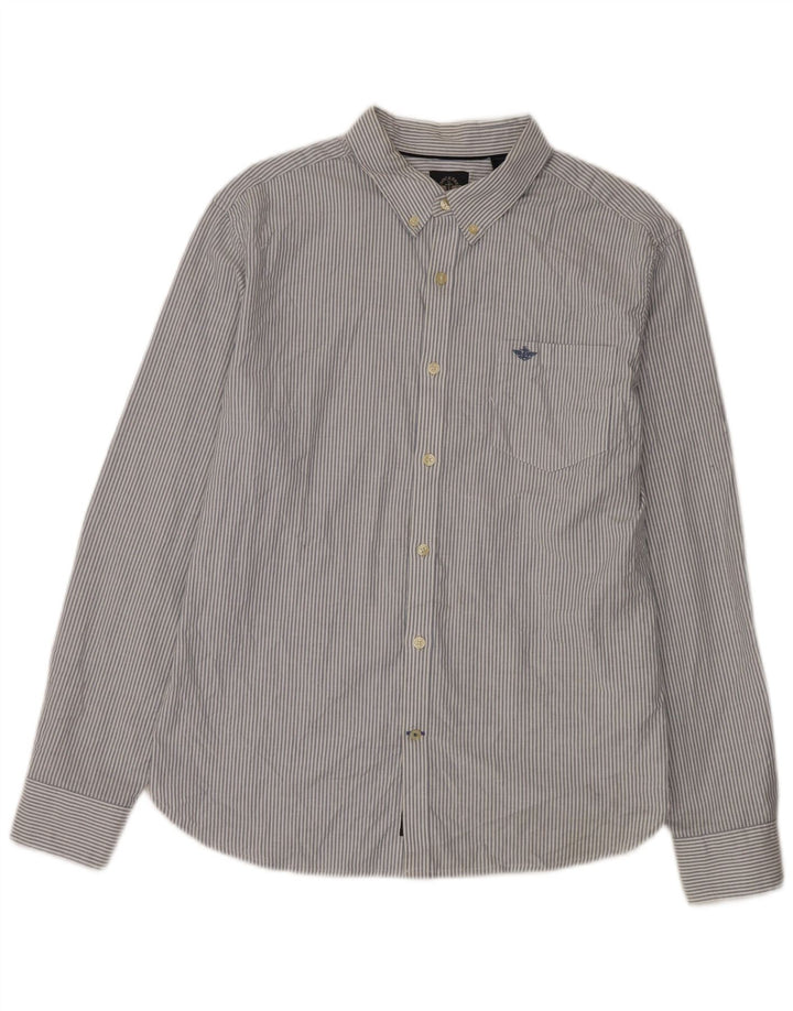 Dockers Herrenhemd, groß, blaue Nadelstreifen-Baumwolle