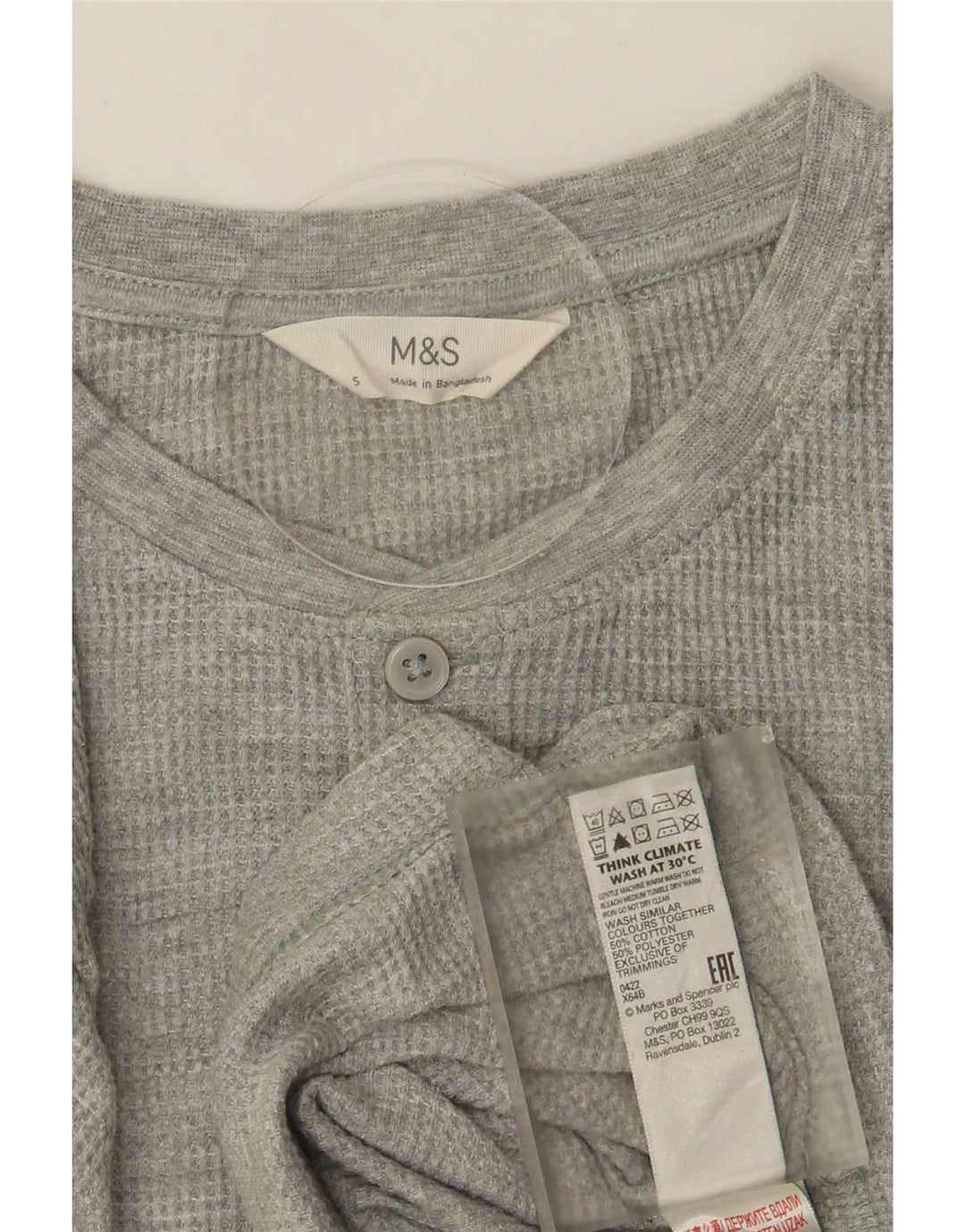Marks & Spencer Herren-Oberteil, langärmelig, Größe S, Grau, Baumwolle