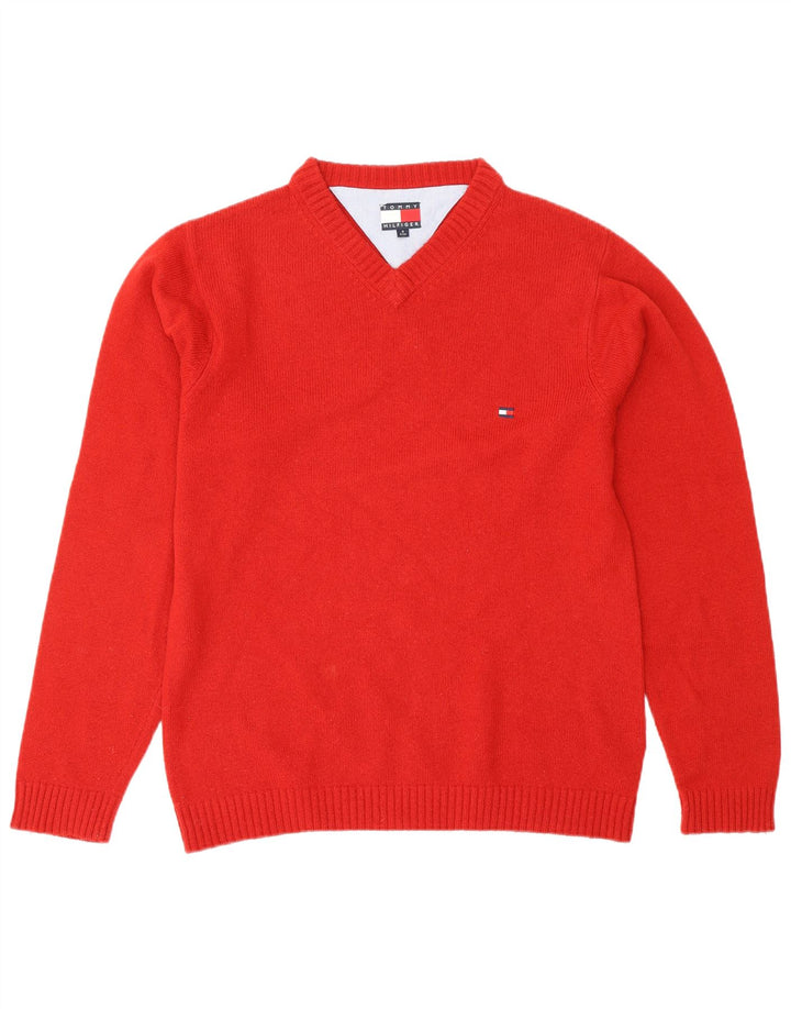 TOMMY HILFIGER Herren-Pullover mit V-Ausschnitt, kleine rote Lammwolle