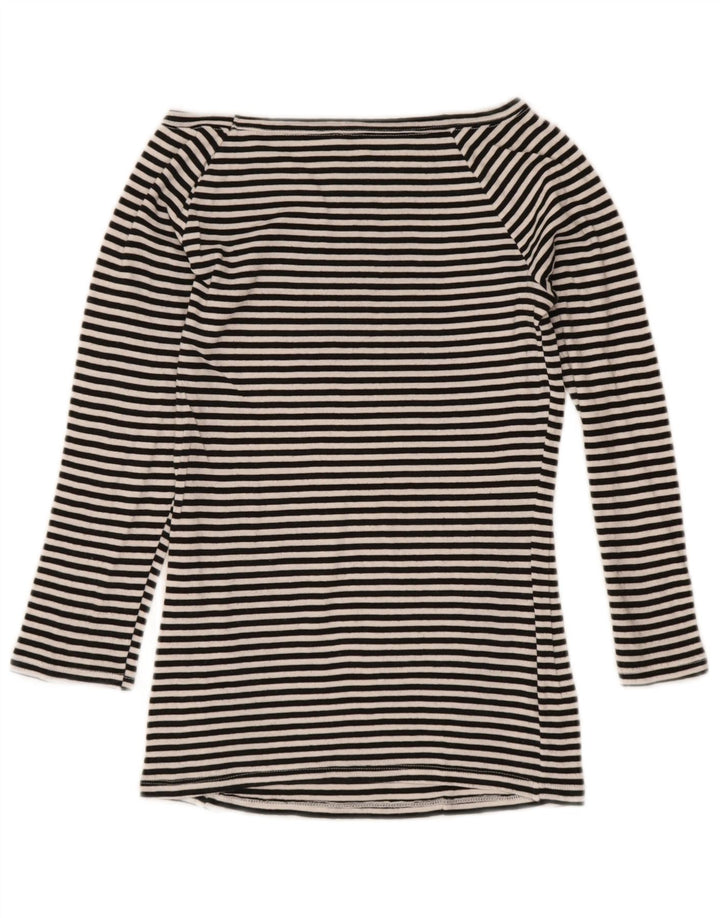 Benetton Damen-Oberteil, 3/4-Ärmel, UK-Größe 8, Größe S, schwarz, gestreift, Baumwolle