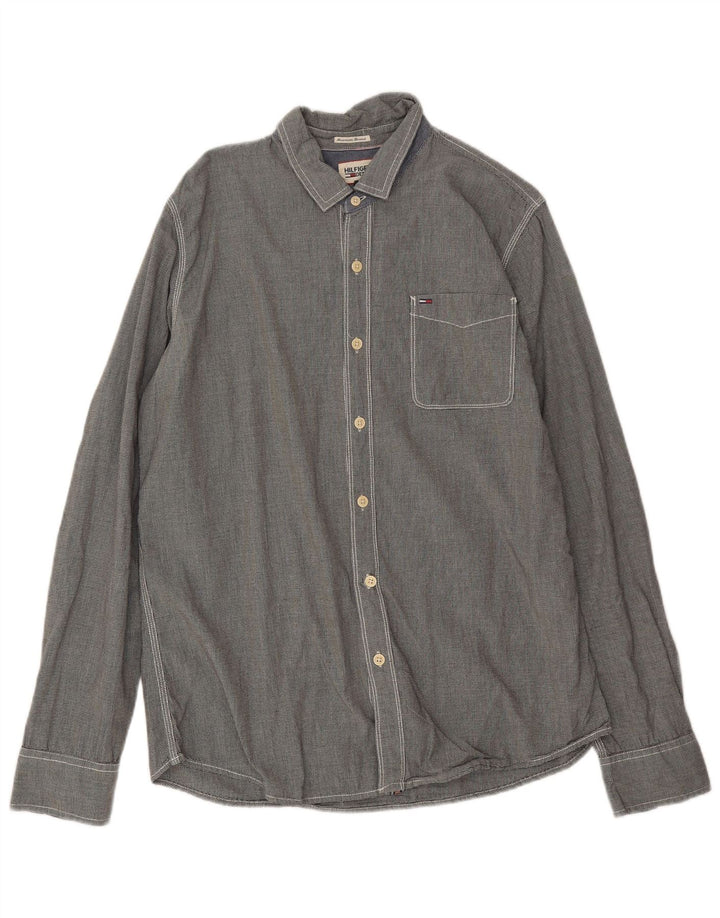 Tommy Hilfiger Herrenhemd XL Graue Hahnentritt-Baumwolle
