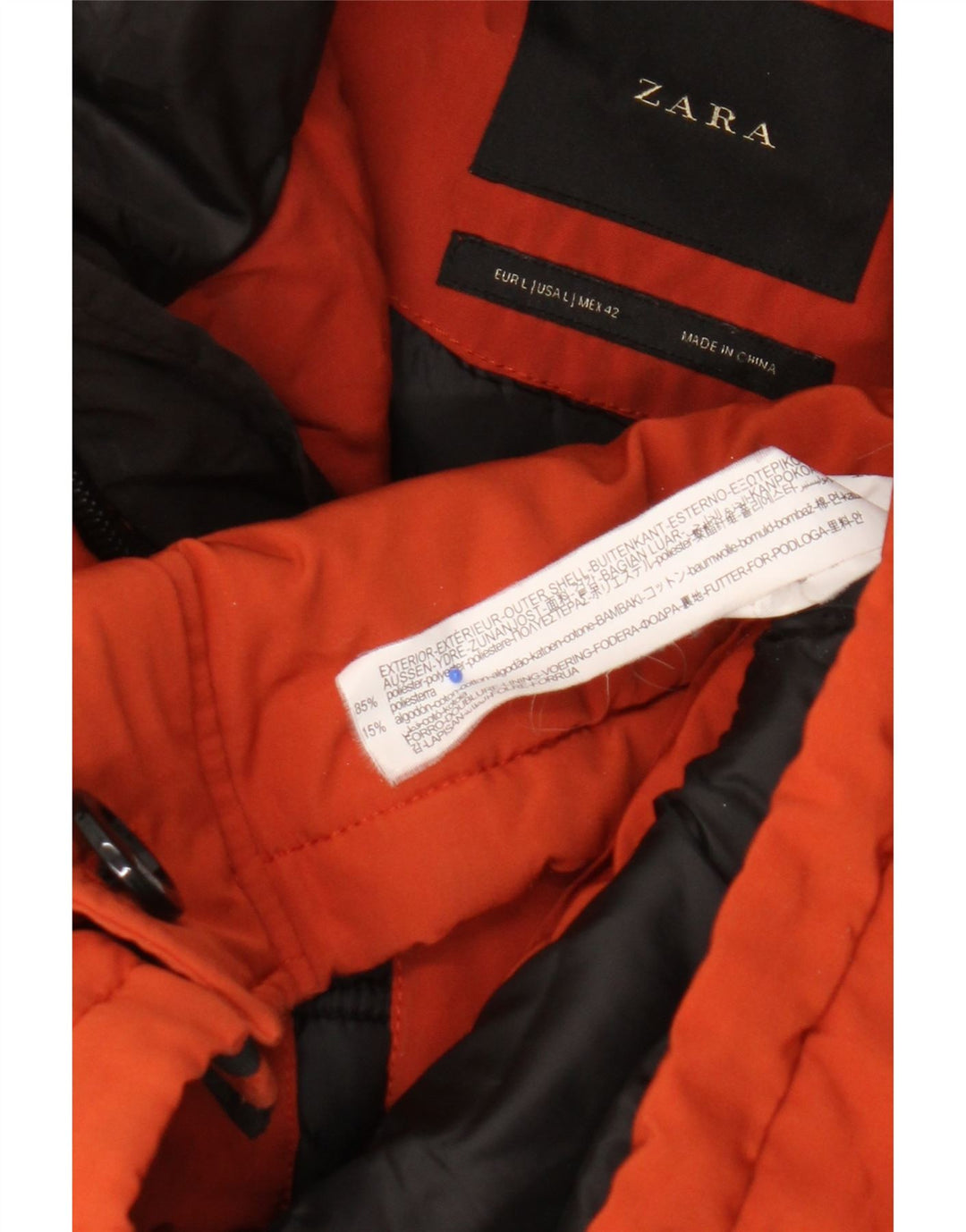 Zara Herren-Kapuzenjacke, wattiert, UK 40, Größe L, Orange, Polyester