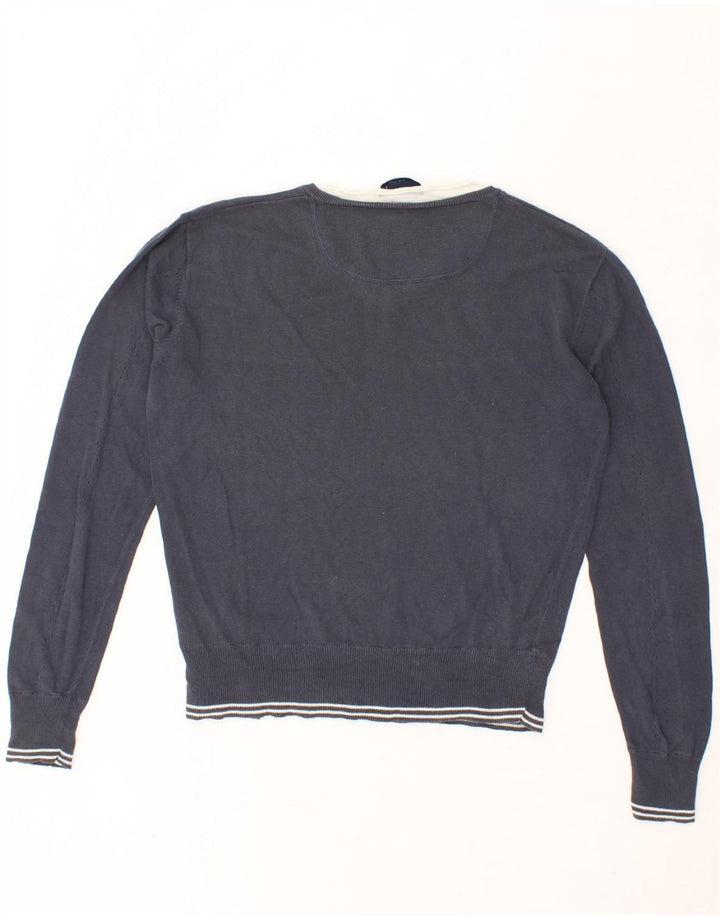 ZU ELEMENTS Womens V-Neck Jumper Sweater UK 14 Medium Navy Blue Cotton Vintage Zu Elements and Second-Hand Zu Elements from Messina Hembry 