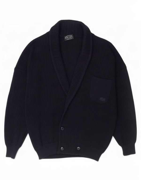 Vintage Mens Cardigan Sweater Large Navy Blue Wool