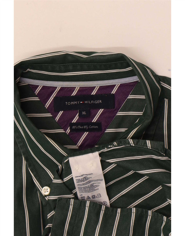 Tommy Hilfiger Herrenhemd XL grün gestreift aus Baumwolle