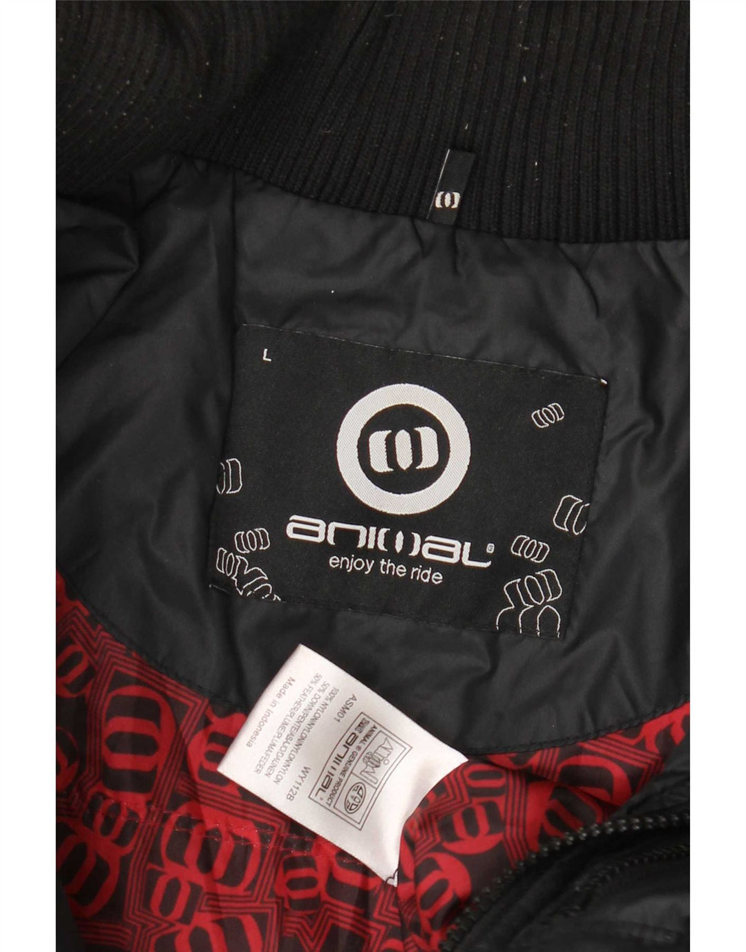 Animal Herren-Jacke mit Kapuze, gepolstert, Größe 40, Größe L, aus schwarzem Nylon