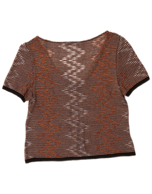 Vintage Womens Crop Blouse Top UK 10 Small Brown Pinstripe