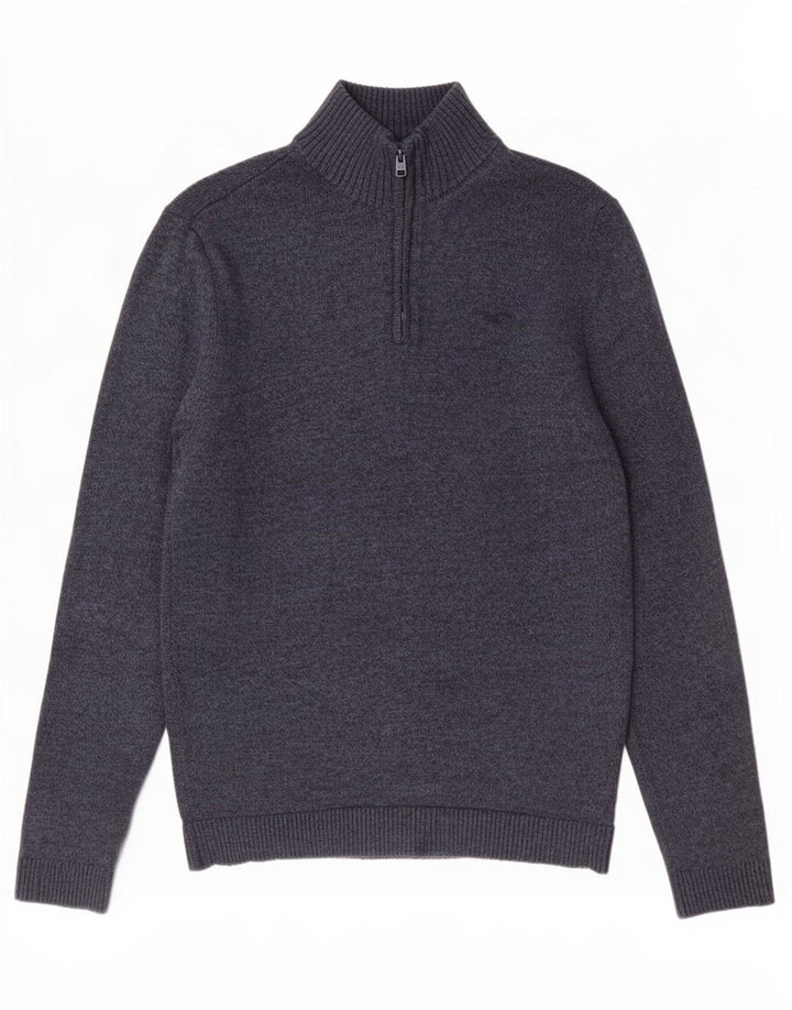 Hollister Herren-Pullover mit Reißverschluss am Hals, mittelmarineblaue Baumwolle
