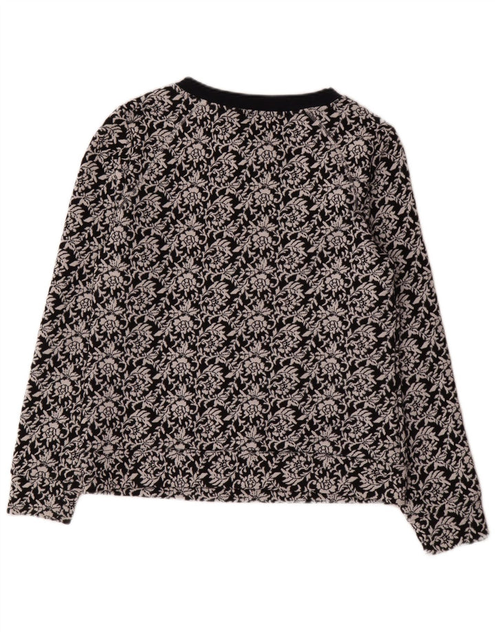 Ted Baker Damen-Sweatshirt-Pullover, Größe 2, klein, schwarze Baumwolle mit Blumenmuster