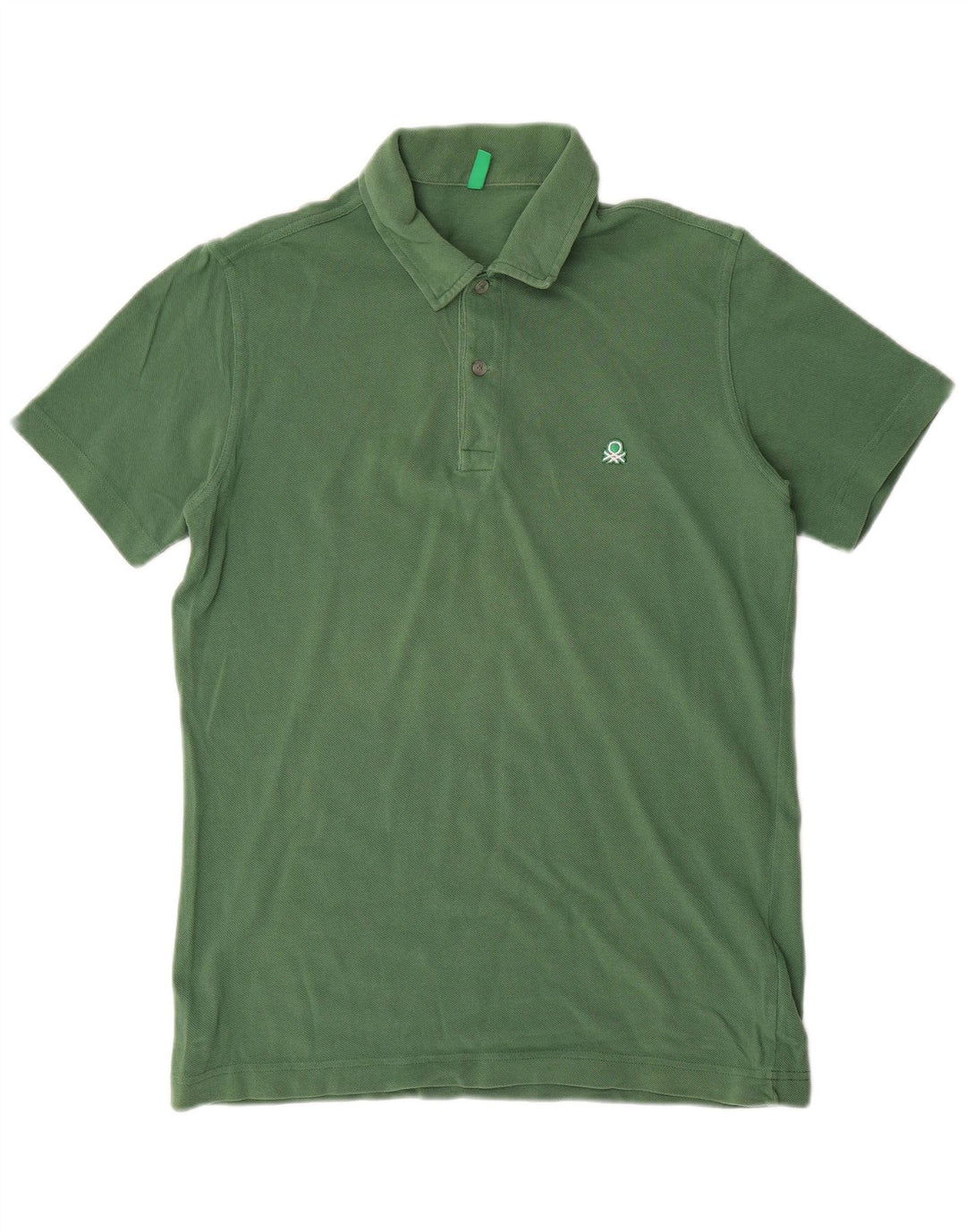 Benetton Herren-Poloshirt aus mittelgrüner Baumwolle