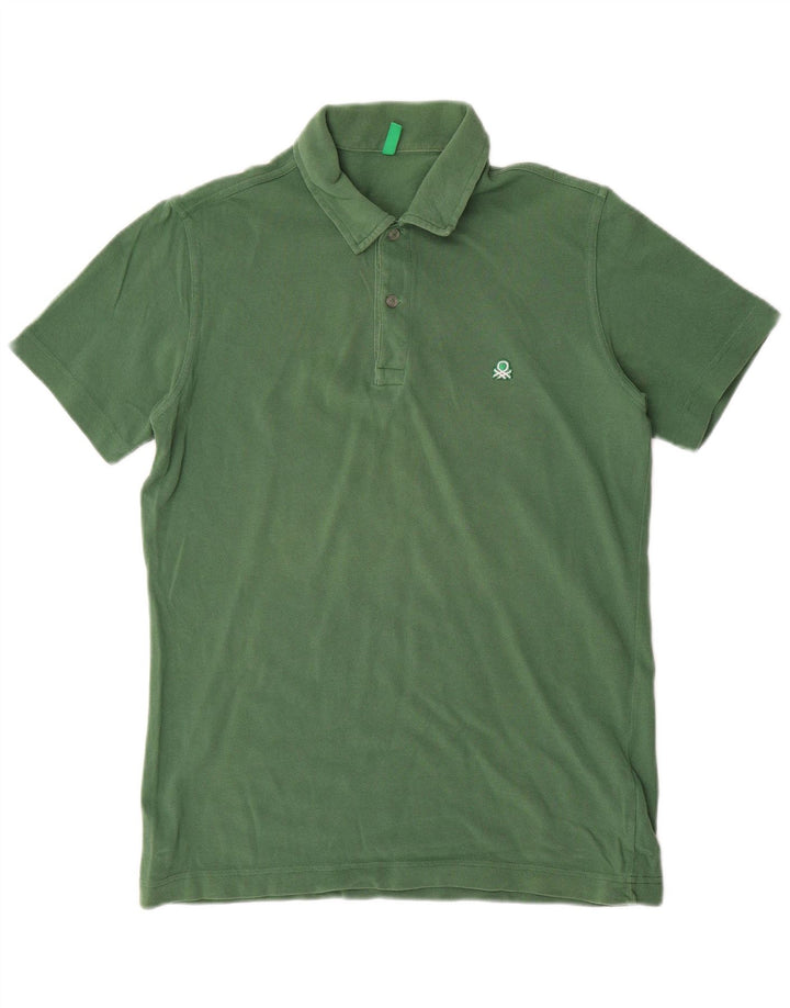 Benetton Herren-Poloshirt aus mittelgrüner Baumwolle