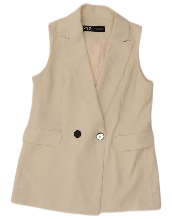 Zara Damen Longline Weste UK 10 Small Off White Polyester