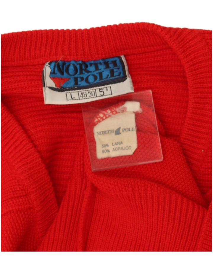 North Pole Herren-Pullover mit V-Ausschnitt, große rote Wolle