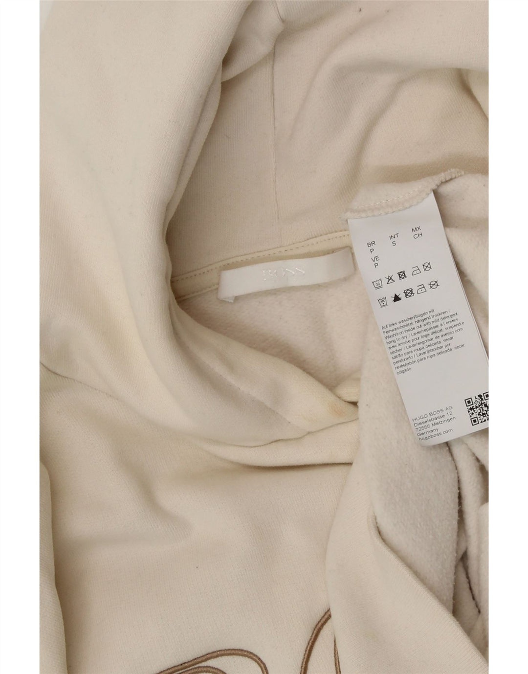 HUGO BOSS Damen-Kapuzenpullover mit Grafik, übergroß, Gr. 10, Größe S, gebrochenes Weiß