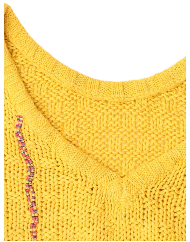 VINTAGE Damen Crop Tank Top mit abstraktem Muster UK 12 Mittelgelb