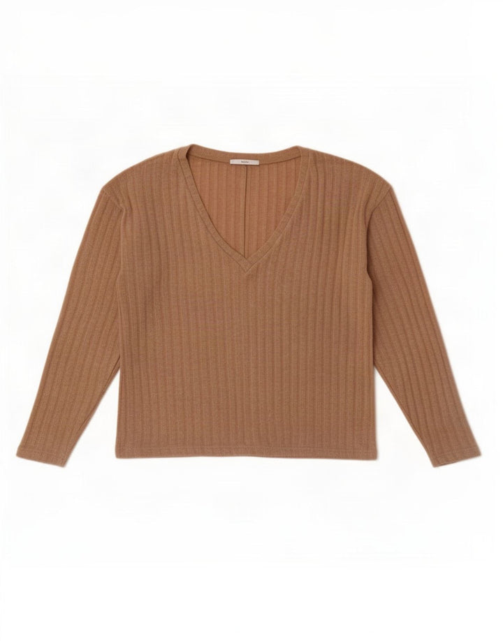 Zara Damen Crop Top Langarm UK 10 Small Braun Polyester