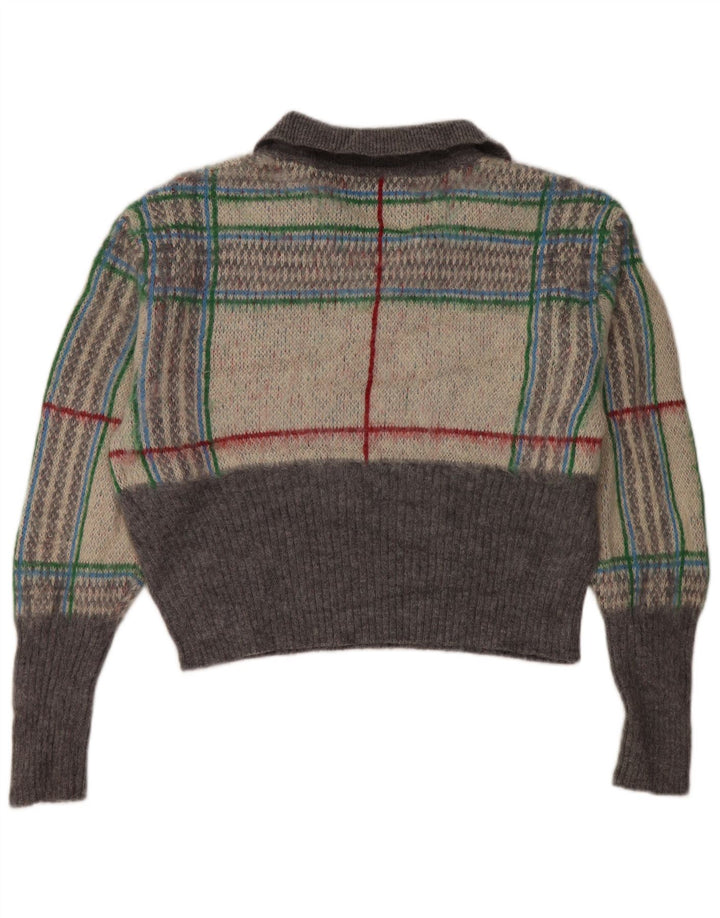 Zara Damen-Pullover, übergroß, kurz geschnitten, mit Polokragen, UK 14, mittelgrau kariert