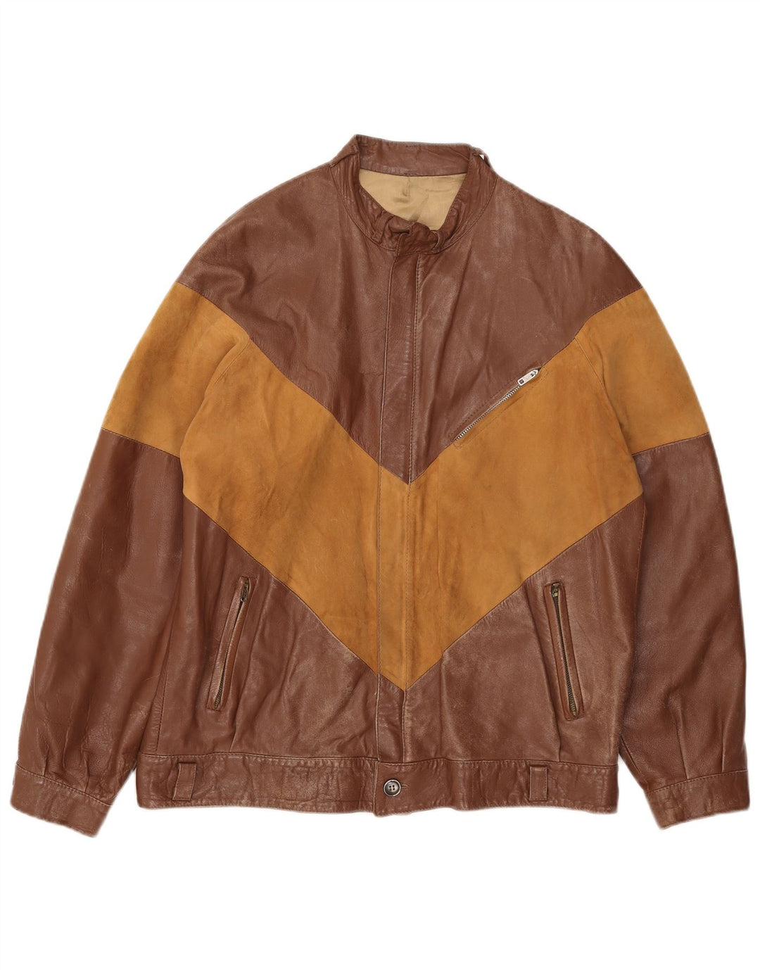 Vintage Herren Lederjacke IT 52 XL Braun Colourblock