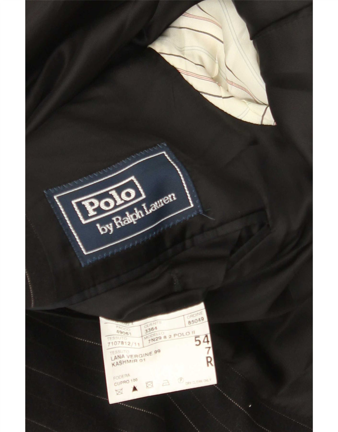 Polo Ralph Lauren Herren IT 54 2XL Schwarze Nadelstreifenwolle