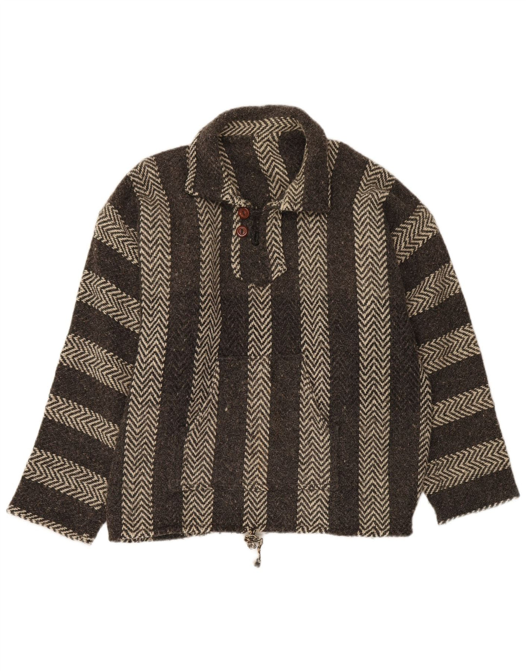 VINTAGE Herren Polo Neck Pullover Pullover XL Grau Chevron Aztec