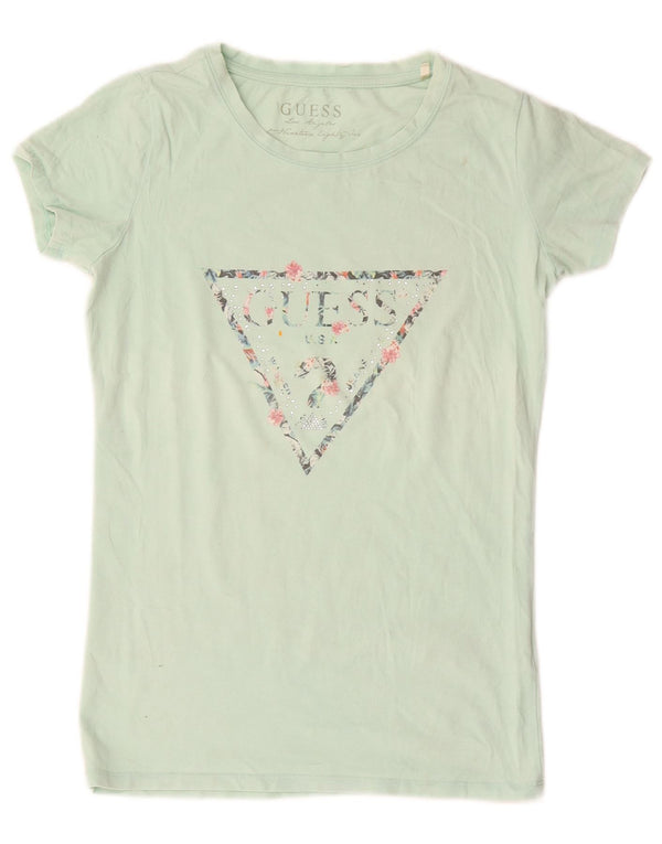 Guess Grafik-T-Shirt-Oberteil für Damen, UK 12, mittelgrün, Baumwolle