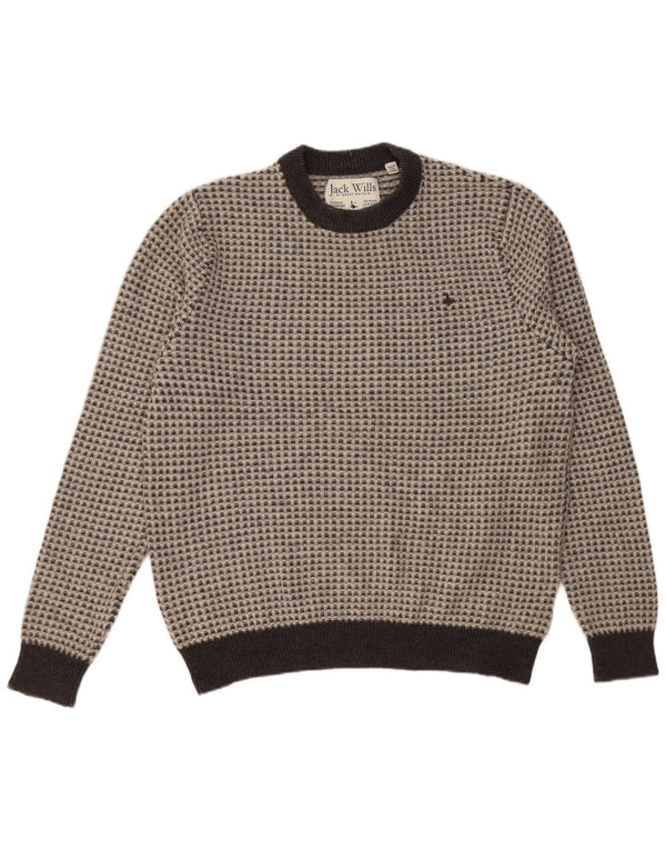 JACK WILLS Damen-Pullover mit Rundhalsausschnitt, UK 20 2XL, grau karierte Wolle