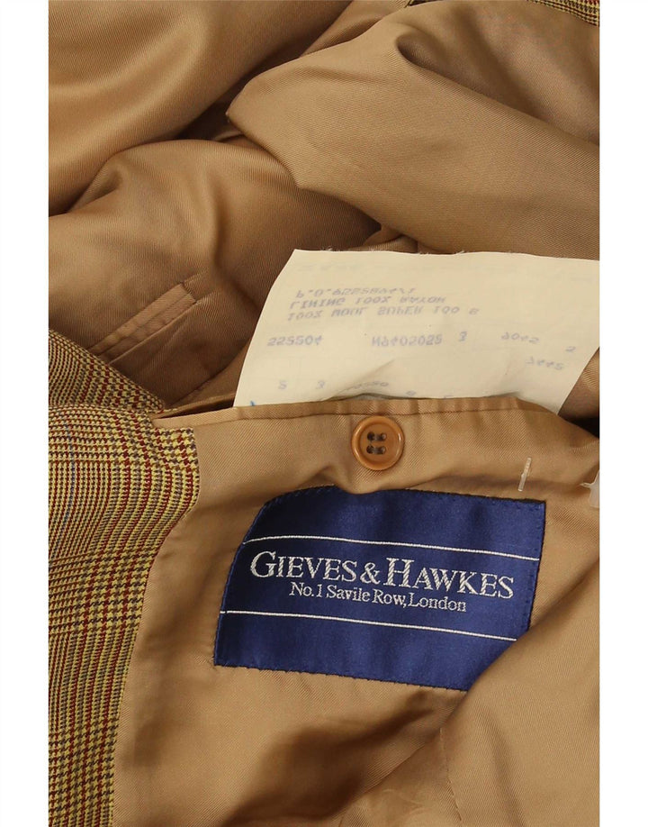 Gieves & Hawkes Herren-Blazer mit 2 Knöpfen, UK 42, XL, braune Wolle mit Hahnentrittmuster