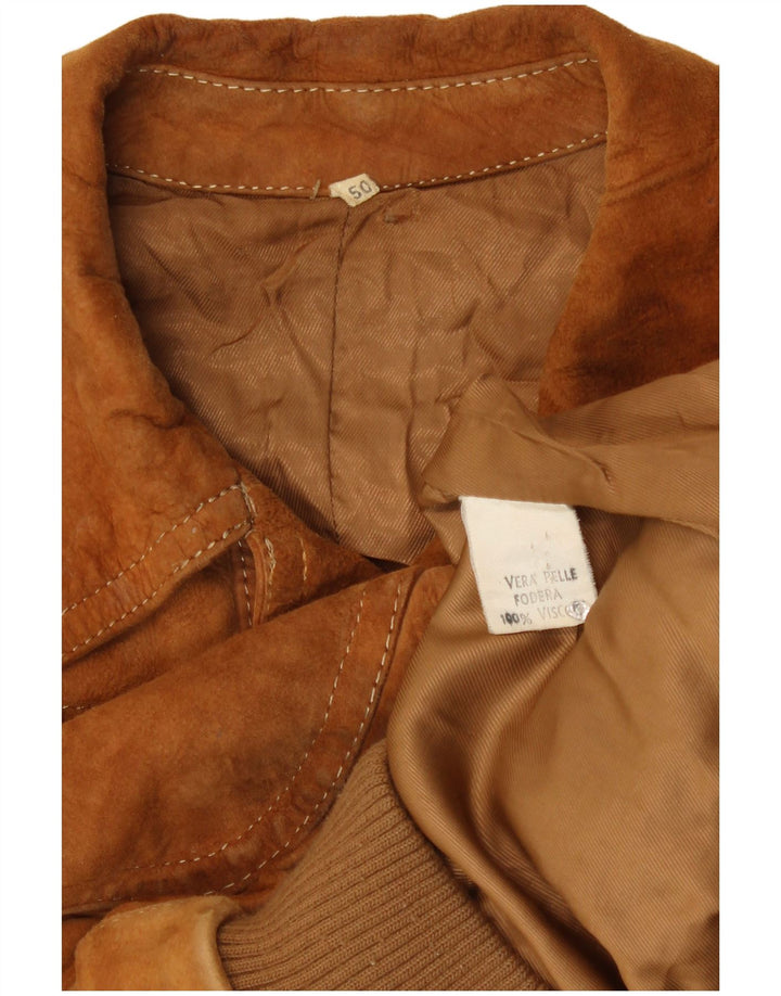Vintage Damen Bomber Wildlederjacke IT 50 Großes braunes Leder