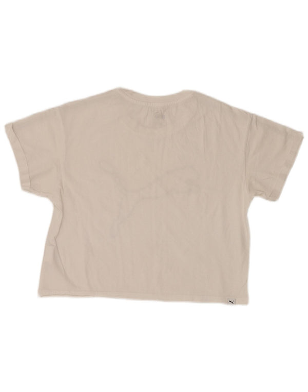 Puma Womens Crop Graphic T-Shirt Top UK 10 Small White Cotton