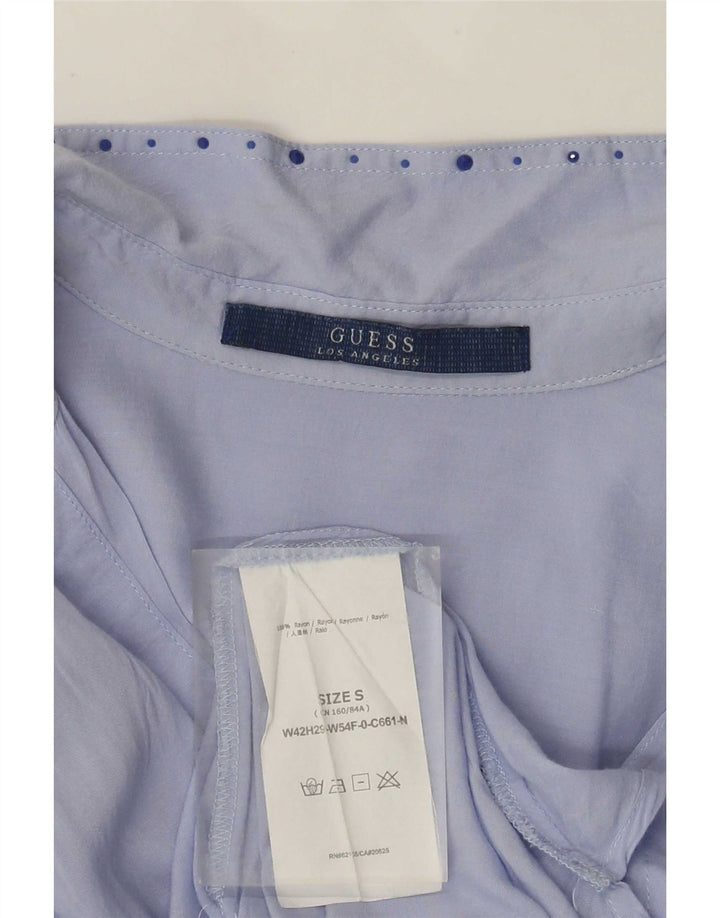 Guess Damen-Tunika-Oberteil mit 3/4-Ärmeln, übergroß, UK 10, Größe S, blau geflecktes Viskose