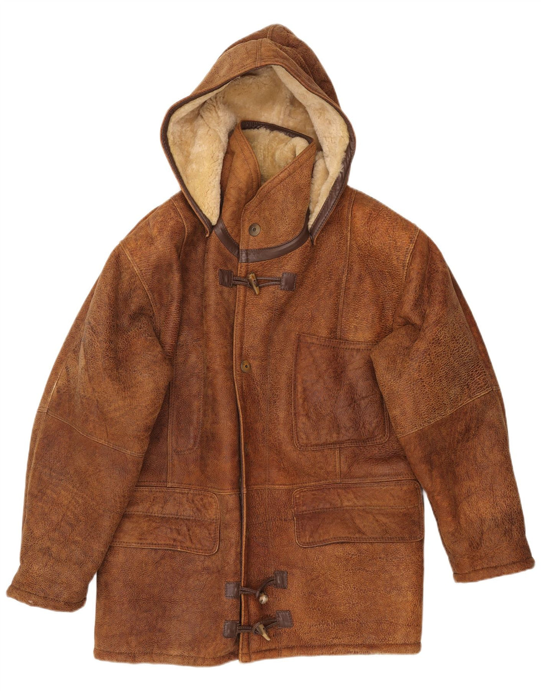 VINTAGE Herren-Lammfelljacke mit Kapuze, Größe 50, großes braunes Lammfell