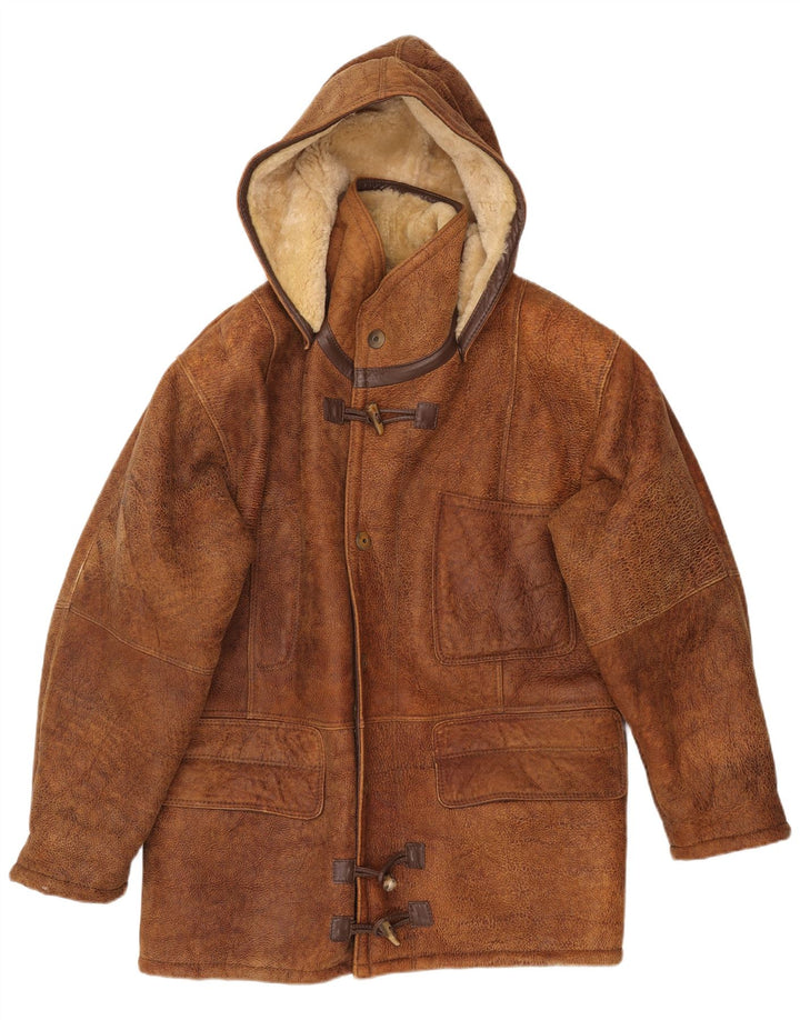 VINTAGE Herren-Lammfelljacke mit Kapuze, Größe 50, großes braunes Lammfell