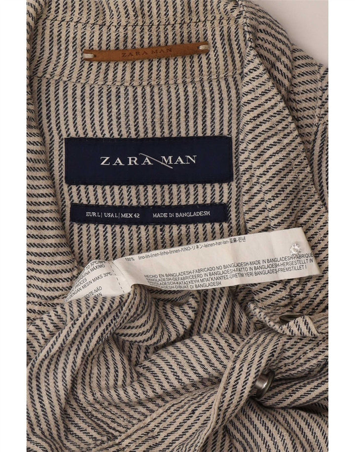 Zara Herren Bomberjacke UK 40 Großes graues Nadelstreifen-Leinen