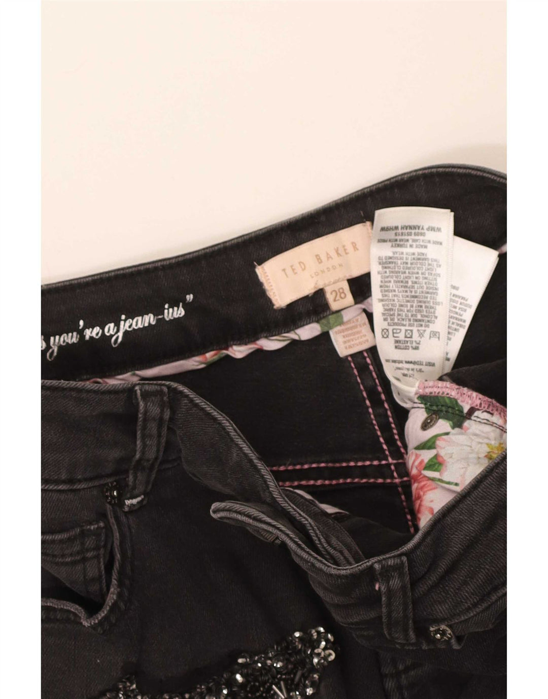 Ted Baker Damen Distressed Slim Jeans W28 L28 Schwarze Baumwolle