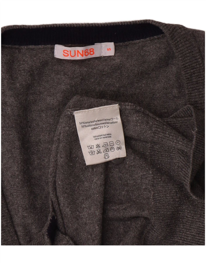 SUN68 Herren-Cardigan mit Grafik, Größe S, graue Wolle