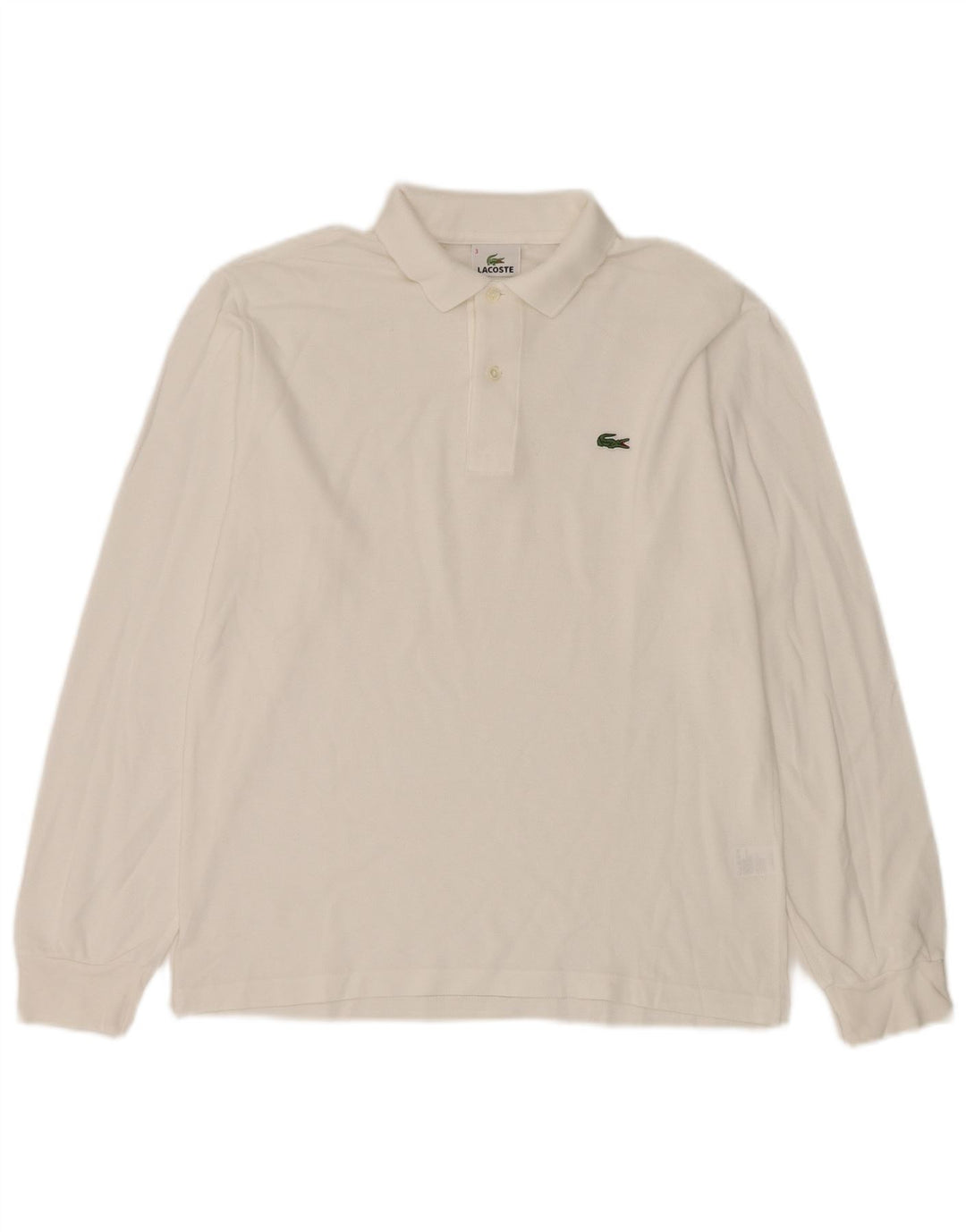 LACOSTE Herren-Langarm-Poloshirt, Größe 3, klein, weiße Baumwolle