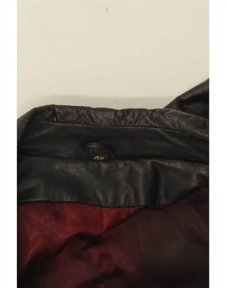 Vintage Damen Zweireihiger Ledermantel IT 48 XL Schwarz