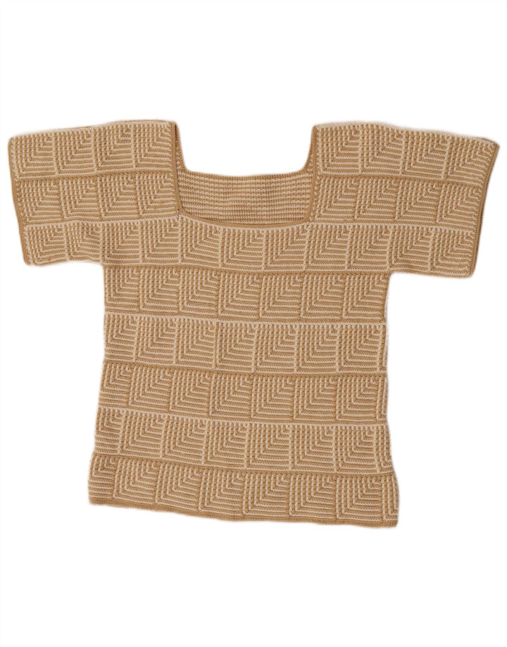 Vintage Damen Pullover mit abstraktem Muster UK 10 Small Beige