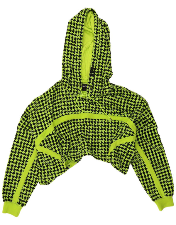Adidas Damen Ivy Park Crop Hoodie Pullover UK 12/14 Mittelgrüner Hahnentritt