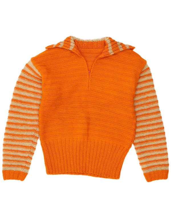 Vintage Damen Rollkragenpullover Pullover UK 12 Mittelorange gestreift