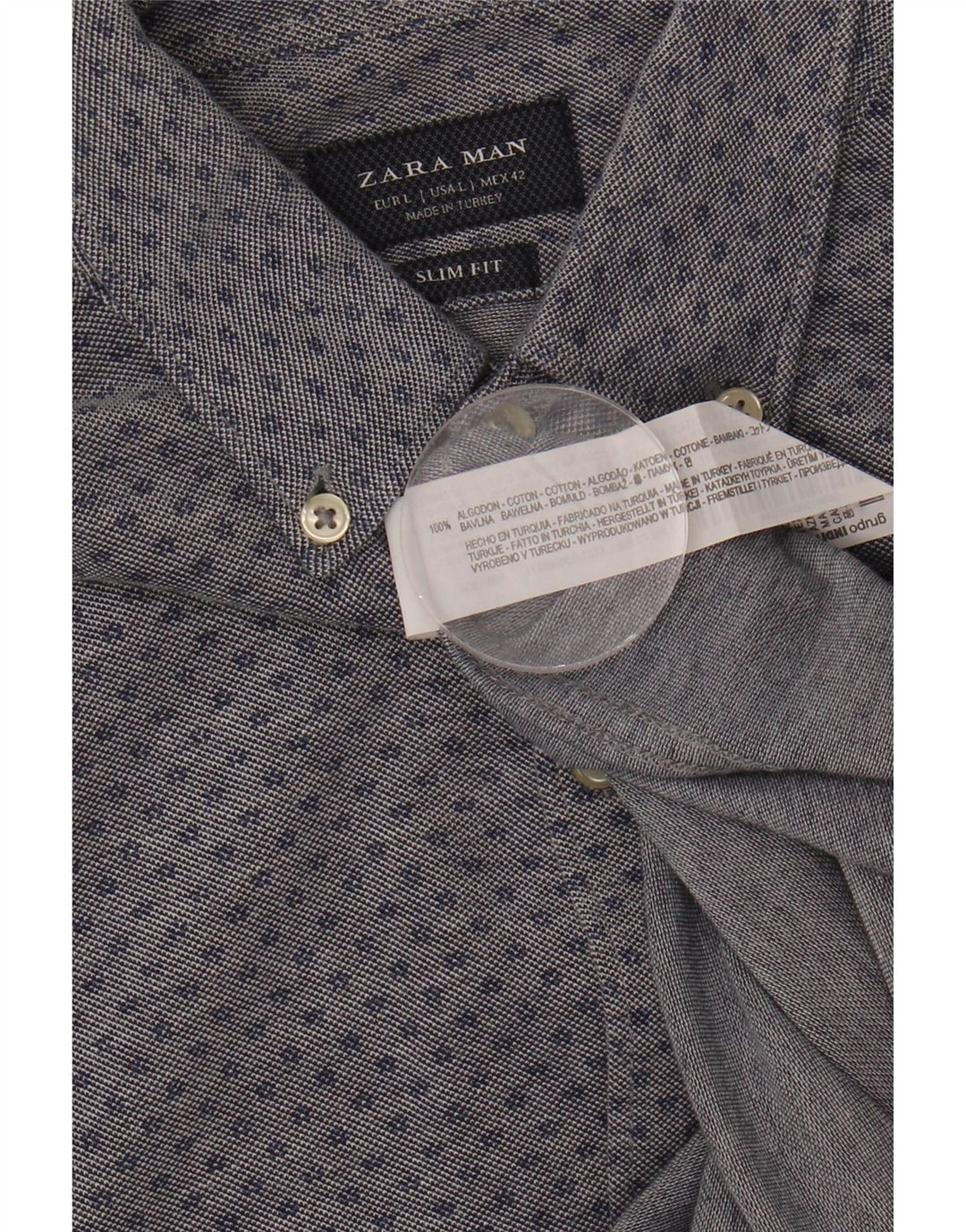 ZARA Mens Slim Fit Shirt Large Blue Spotted Cotton