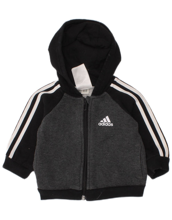 Adidas Baby-Jungen-Kapuzenpullover mit Reißverschluss, 0–3 Monate, graue Farbblock-Baumwolle