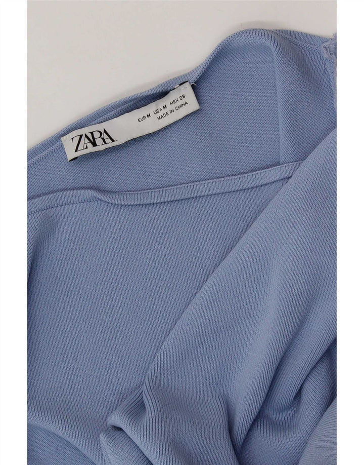 Zara Damen Crop Off Shoulder Top UK 12 Mittelblauer Farbblock