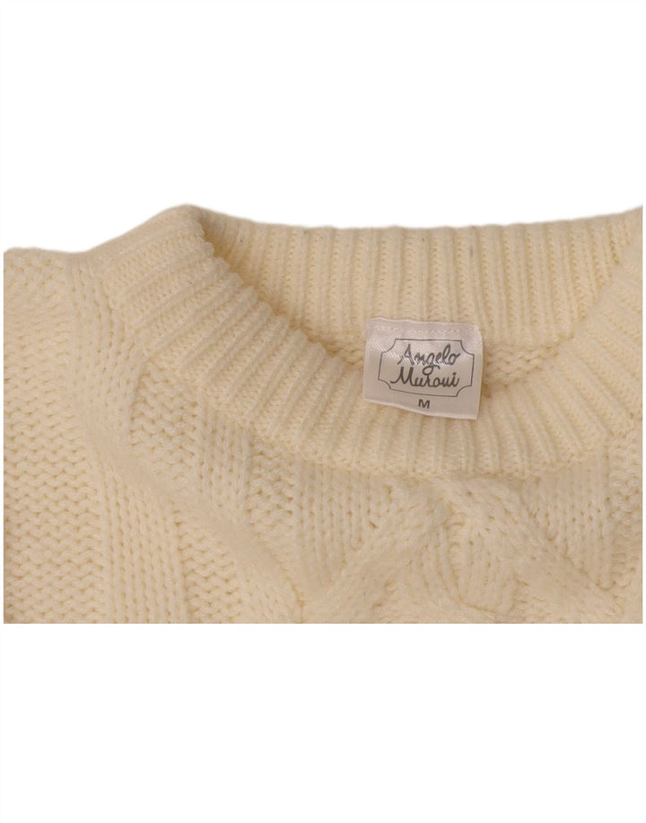 Angelo Muroni Herren-Pullover mit Rundhalsausschnitt, Mittelweiß, Polyacryl