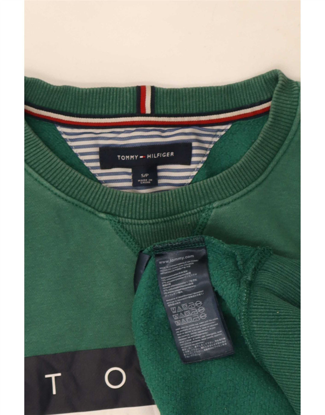 Tommy Hilfiger Herren-Sweatshirt mit Grafik, Größe S, grüne Baumwolle