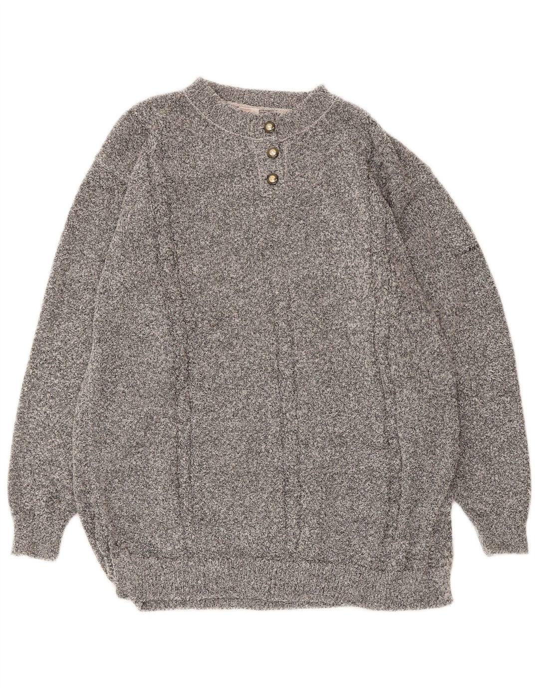 Vintage Damen-Pullover mit Knopfkragen, Gr. 16, großes graues Acryl